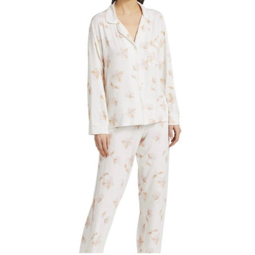 eberjey womens garden lilies pajama set white pink floral medium